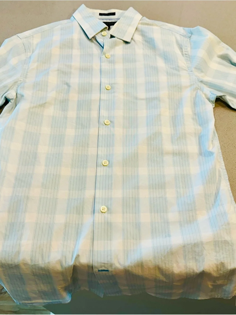 Banana Republic Light Blue and White Plaid Button-Down Shirt